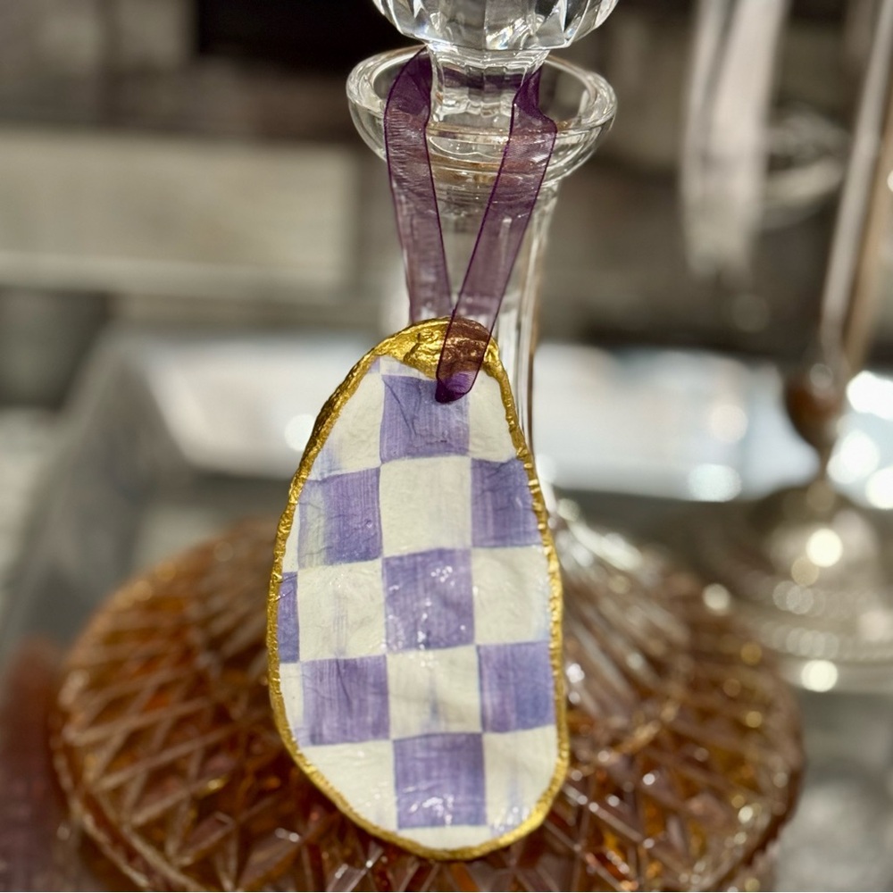 Hand Crafted Giant Violet Check Oyster Shell Ornament
